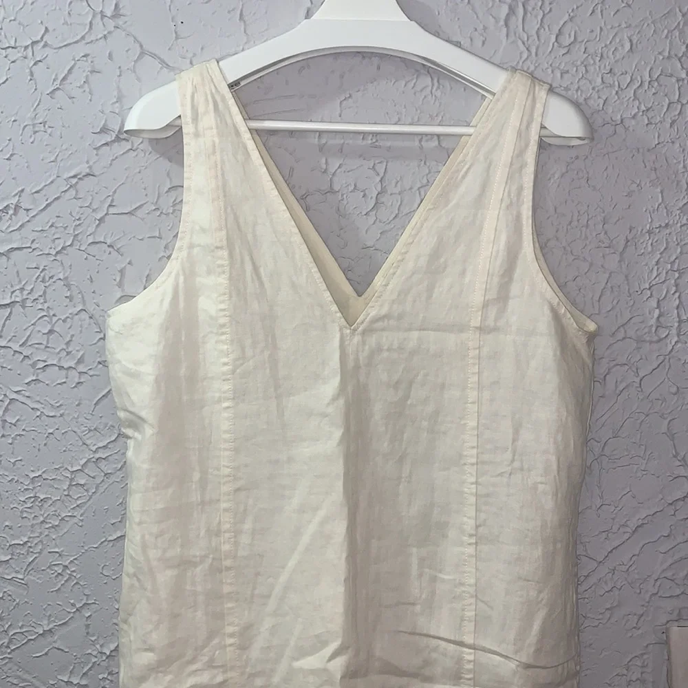 Everlane *Flaw Flax Linen Dress Off White 6 Sleeveless V-neckline Midi Travel